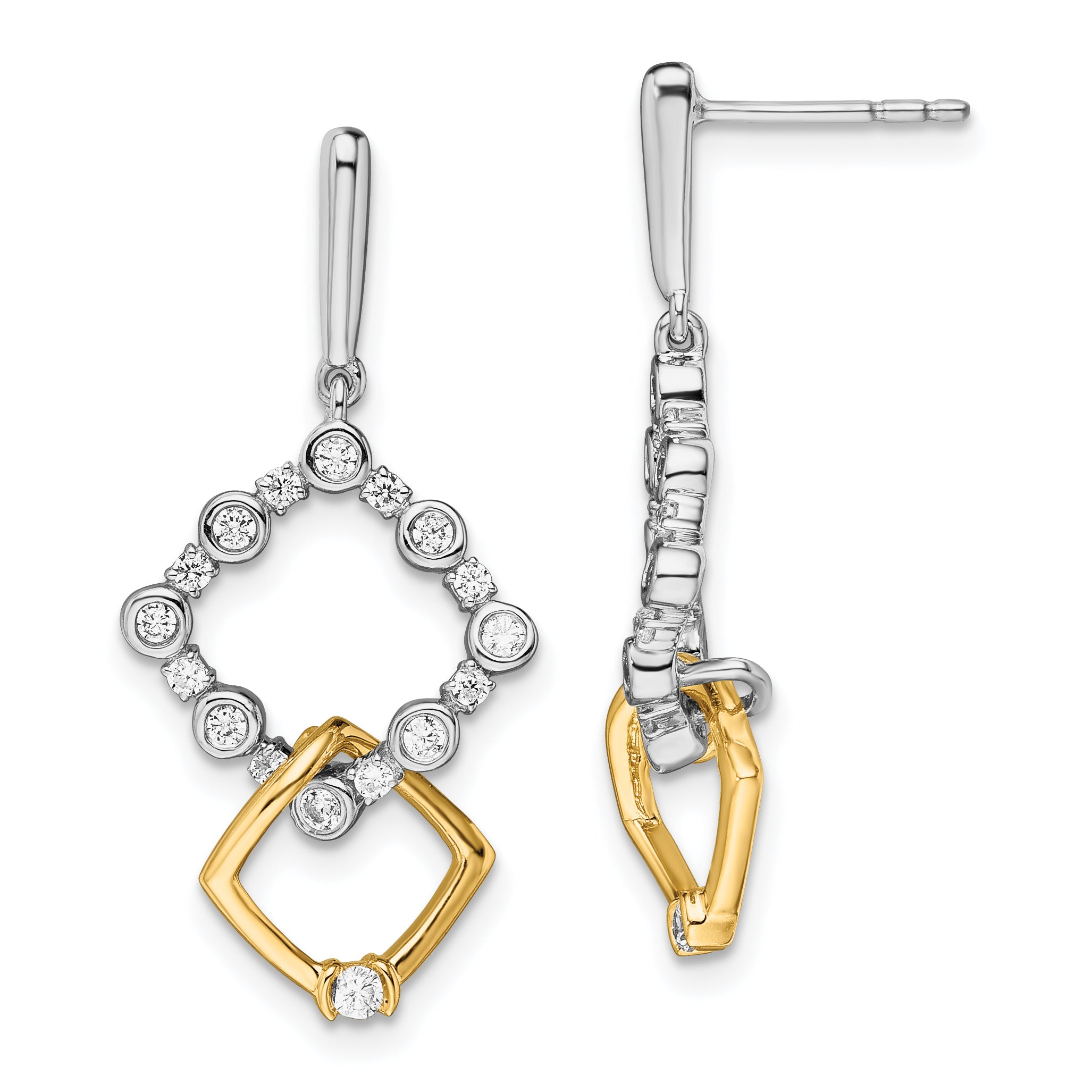 14k Two-tone 3/8 carat Lab Grown Diamond VS/SI+ G+ Fancy Square Drop Post Dangle Earrings