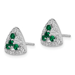 14k White Gold 3/8 carat Lab Grown Diamond VS/SI+ G+ and Created Emerald Complete Triangle Post Earrings