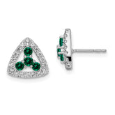 14k White Gold 3/8 carat Lab Grown Diamond VS/SI+ G+ and Created Emerald Complete Triangle Post Earrings