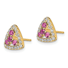 Pure Serenity 14k 3/8 carat Lab Grown Diamond VS/SI+ G+ and Lab Created Pink Sapphire Triangle Post Earrings