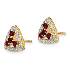 14k 3/8 carat Lab Grown Diamond VS/SI+ G+ and Created Ruby Complete Triangle Post Earrings