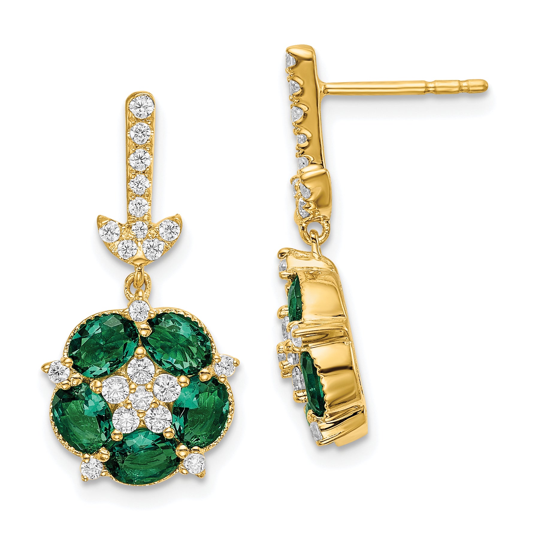 14k 3/8 carat Lab Grown Diamond VS/SI+ G+ and Created Emerald Complete Dangle Post Earrings
