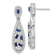 14k White Gold 1 carat Lab Grown Diamond VS/SI+ G+ and Created Sapphire Complete Dangle Teardrop Post Earrings