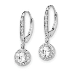 14k White Gold 1 carat Lab Grown Diamond VS/SI+ G+ Complete Round Halo Drop Leverback Earrings