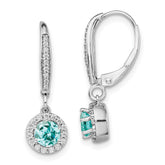 Pure Serenity 14k White Gold 1/4 carat Lab Grown Diamond VS/SI+ G+ and Lab Created Paraiba Leverback Dangle Earrings
