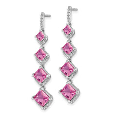 14k White Gold 1/3 carat Lab Grown Diamond VS/SI+ G+ and Lab Created Pink Sapphire Dangle Post Earrings