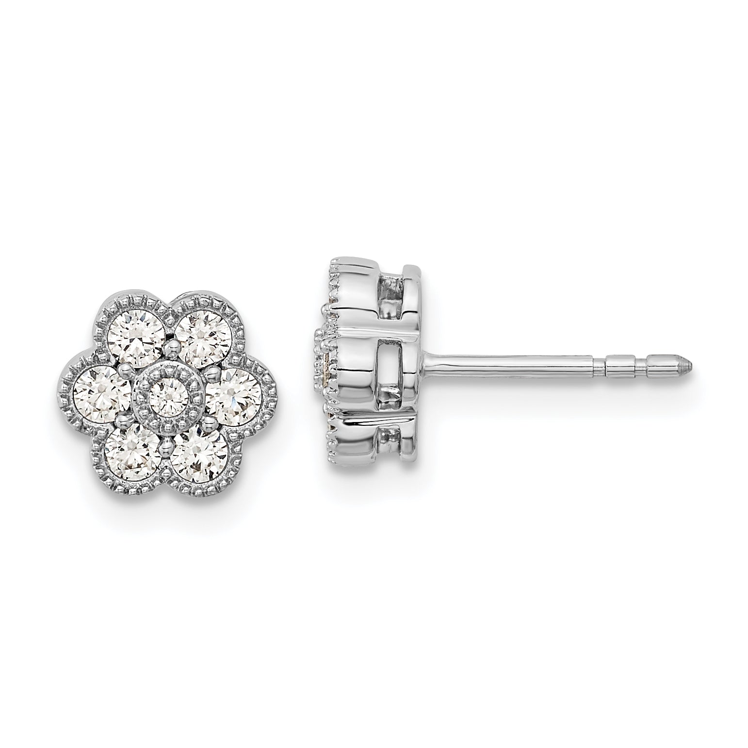 14k White Gold 1/2 carat Lab Grown Diamond VS/SI+ G+ Complete Floral Post Earrings