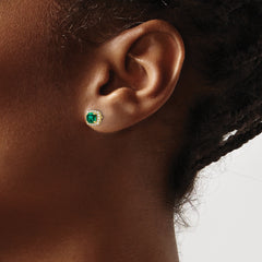 10k 1/10 carat Lab Grown Diamond VS/SI+ G+ and Created Emerald Complete Square Halo Post Earrings