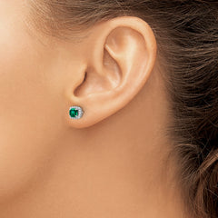 10k White Gold 1/10 carat Lab Grown Diamond VS/SI+ G+ and Created Emerald Complete Square Halo Post Earrings