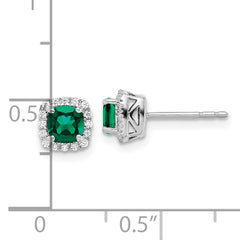 10k White Gold 1/10 carat Lab Grown Diamond VS/SI+ G+ and Created Emerald Complete Square Halo Post Earrings