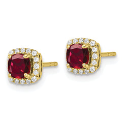 10k 1/10 carat Lab Grown Diamond VS/SI+ G+ and Created Ruby Complete Square Halo Post Earrings