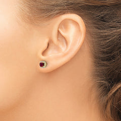 10k 1/10 carat Lab Grown Diamond VS/SI+ G+ and Created Ruby Complete Square Halo Post Earrings
