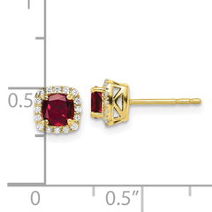 10k 1/10 carat Lab Grown Diamond VS/SI+ G+ and Created Ruby Complete Square Halo Post Earrings