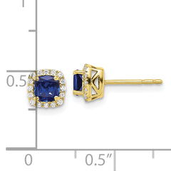 10k 1/10 carat Lab Grown Diamond VS/SI+ G+ and Created Sapphire Complete Square Halo Post Earrings