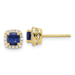 10k 1/10 carat Lab Grown Diamond VS/SI+ G+ and Created Sapphire Complete Square Halo Post Earrings