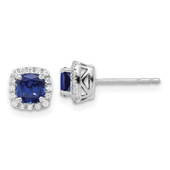 10k White Gold 1/10 carat Lab Grown Diamond VS/SI+ G+ and Created Sapphire Complete Square Halo Post Earrings