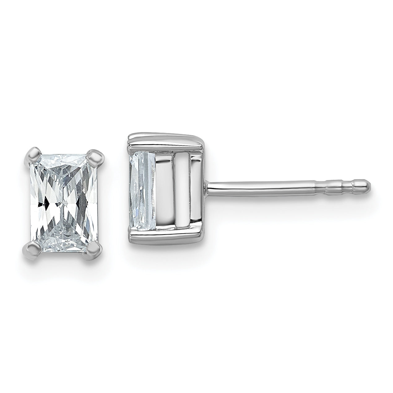 14k White Gold 1 carat Certified Lab Grown Diamond VS+ F+ Radiant Complete Four Prong Stud Earrings