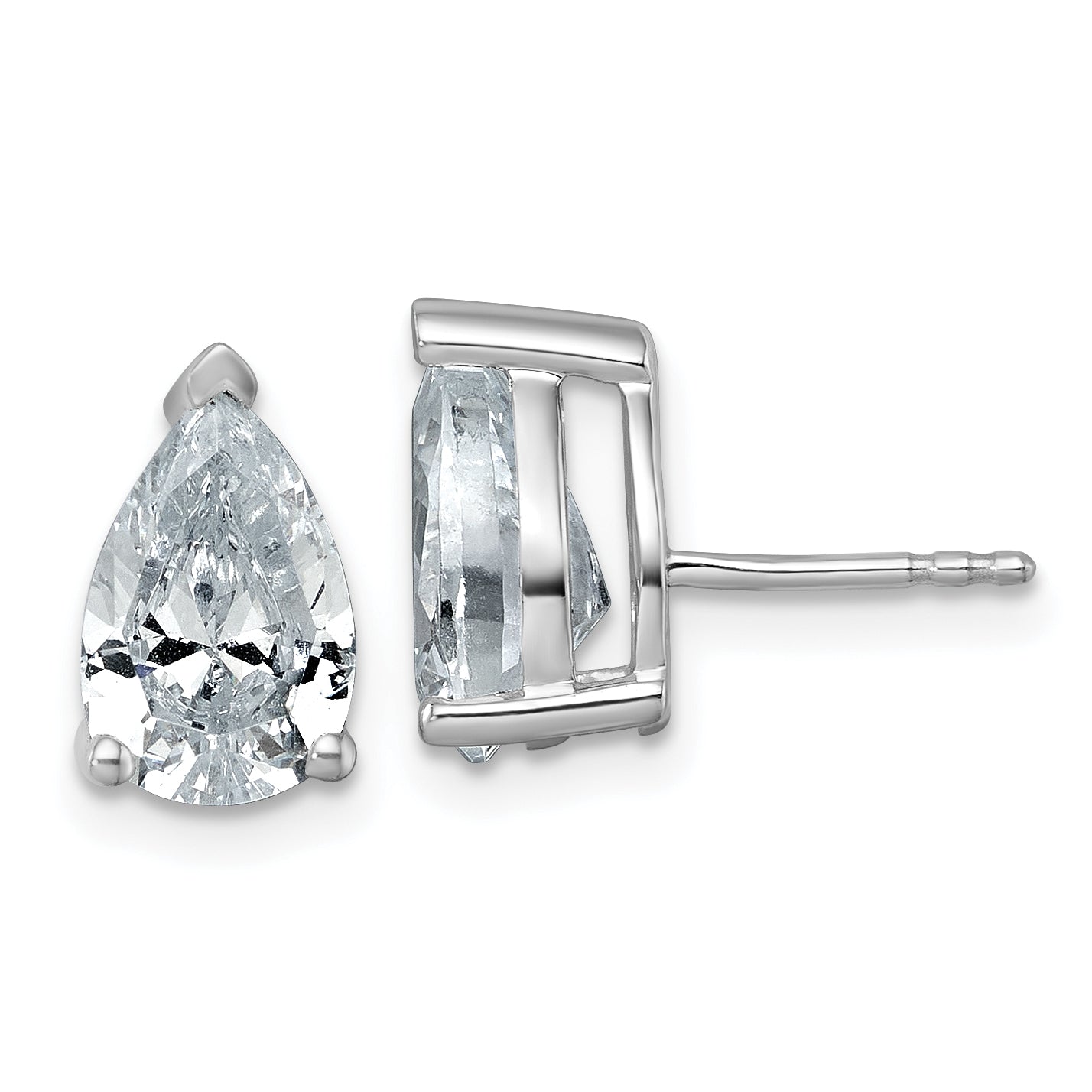 14k White Gold 4 carat Certified Lab Grown Diamond VS/SI+ G+ Complete Pear Three Prong Stud Earrings