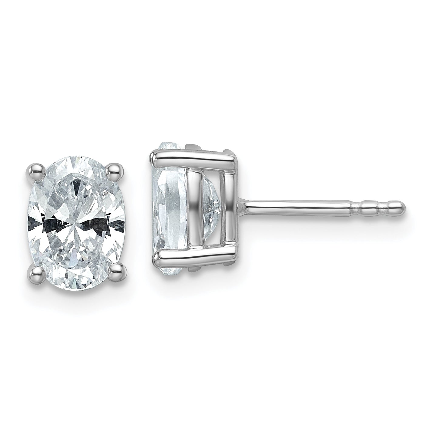14k White Gold 1 1/2 carat Certified Lab Grown Diamond VS/SI+ G+ Complete Oval Four Prong Stud Earrings