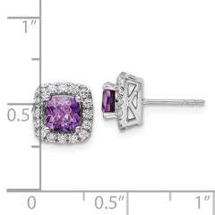14k White Gold 3/8 carat Lab Grown Diamond VS/SI+ G+ February Birthstone Amethyst Halo Post Earrings