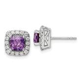 14k White Gold 3/8 carat Lab Grown Diamond VS/SI+ G+ February Birthstone Amethyst Halo Post Earrings