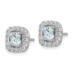14k White Gold 3/8 carat Lab Grown Diamond VS/SI+ G+ March Birthstone Aquamarine Halo Post Earrings