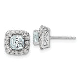 14k White Gold 3/8 carat Lab Grown Diamond VS/SI+ G+ March Birthstone Aquamarine Halo Post Earrings