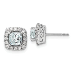 14k White Gold 3/8 carat Lab Grown Diamond VS/SI+ G+ March Birthstone Aquamarine Halo Post Earrings