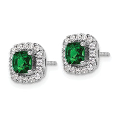14k White Gold 3/8 carat Lab Grown Diamond VS/SI+ G+ May Birthstone Lab Created Emerald Halo Post Earrings