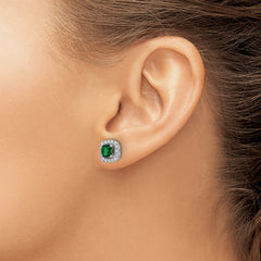14k White Gold 3/8 carat Lab Grown Diamond VS/SI+ G+ May Birthstone Lab Created Emerald Halo Post Earrings
