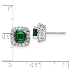 14k White Gold 3/8 carat Lab Grown Diamond VS/SI+ G+ May Birthstone Lab Created Emerald Halo Post Earrings