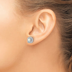 14k White Gold 3/8 carat Lab Grown Diamond VS/SI+ G+ October Birthstone Lab Created Opal Halo Post Earrings