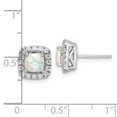 14k White Gold 3/8 carat Lab Grown Diamond VS/SI+ G+ October Birthstone Lab Created Opal Halo Post Earrings