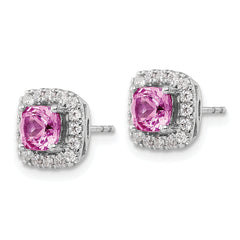 14k White Gold 3/8 carat Lab Grown Diamond VS/SI+ G+ October Birthstone Lab Created Pink Sapphire Halo Post Earrings