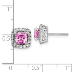 14k White Gold 3/8 carat Lab Grown Diamond VS/SI+ G+ October Birthstone Lab Created Pink Sapphire Halo Post Earrings