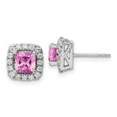 14k White Gold 3/8 carat Lab Grown Diamond VS/SI+ G+ October Birthstone Lab Created Pink Sapphire Halo Post Earrings