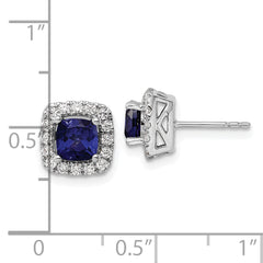 14k White Gold 3/8 carat Lab Grown Diamond VS/SI+ G+ September Birthstone Lab Created Blue Sapphire Halo Post Earrings