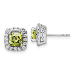 14k White Gold 3/8 carat Lab Grown Diamond VS/SI+ G+ August Birthstone Peridot Halo Post Earrings