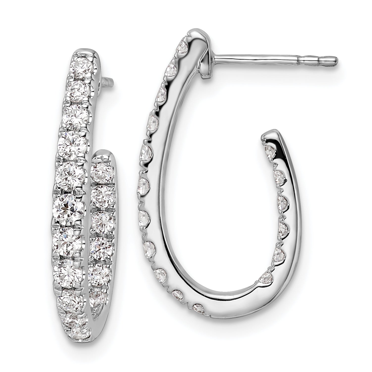 14k White Gold 1 carat Lab Grown Diamond VS/SI+ G+ Complete In and Out J-Hoop Hoop Earrings