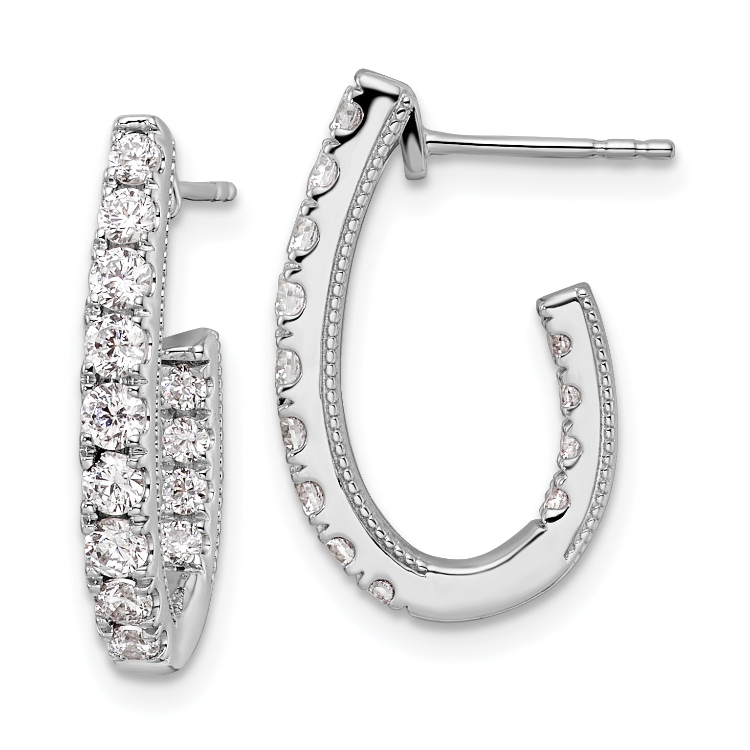 14k White Gold 1 carat Lab Grown Diamond VS/SI+ G+ Complete In and Out J-Hoop Hoop Earrings