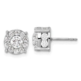 14k White Gold 2 carat Lab Grown Diamond VS/SI+ G+ Complete Round Fashion Halo Post Earrings