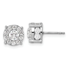 14k White Gold 2 carat Lab Grown Diamond VS/SI+ G+ Complete Round Fashion Halo Post Earrings