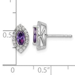 14k White Gold 1/5 carat Lab Grown Diamond VS/SI+ G+ and Amethyst February Birthstone Post Earrings