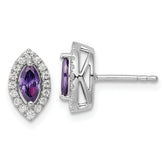 14k White Gold 1/5 carat Lab Grown Diamond VS/SI+ G+ and Amethyst February Birthstone Post Earrings