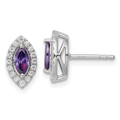 14k White Gold 1/5 carat Lab Grown Diamond VS/SI+ G+ and Amethyst February Birthstone Post Earrings