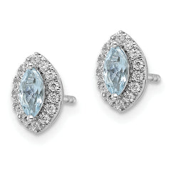 14k White Gold 1/5 carat Lab Grown Diamond VS/SI+ G+ and Aquamarine March Birthstone Post Earrings