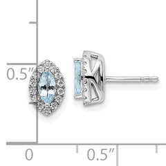 14k White Gold 1/5 carat Lab Grown Diamond VS/SI+ G+ and Aquamarine March Birthstone Post Earrings