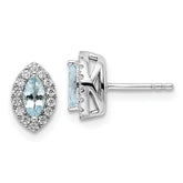 14k White Gold 1/5 carat Lab Grown Diamond VS/SI+ G+ and Aquamarine March Birthstone Post Earrings