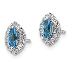 14k White Gold 1/5 carat Lab Grown Diamond VS/SI+ G+ and Blue Topaz December Birthstone Post Earrings