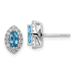 14k White Gold 1/5 carat Lab Grown Diamond VS/SI+ G+ and Blue Topaz December Birthstone Post Earrings